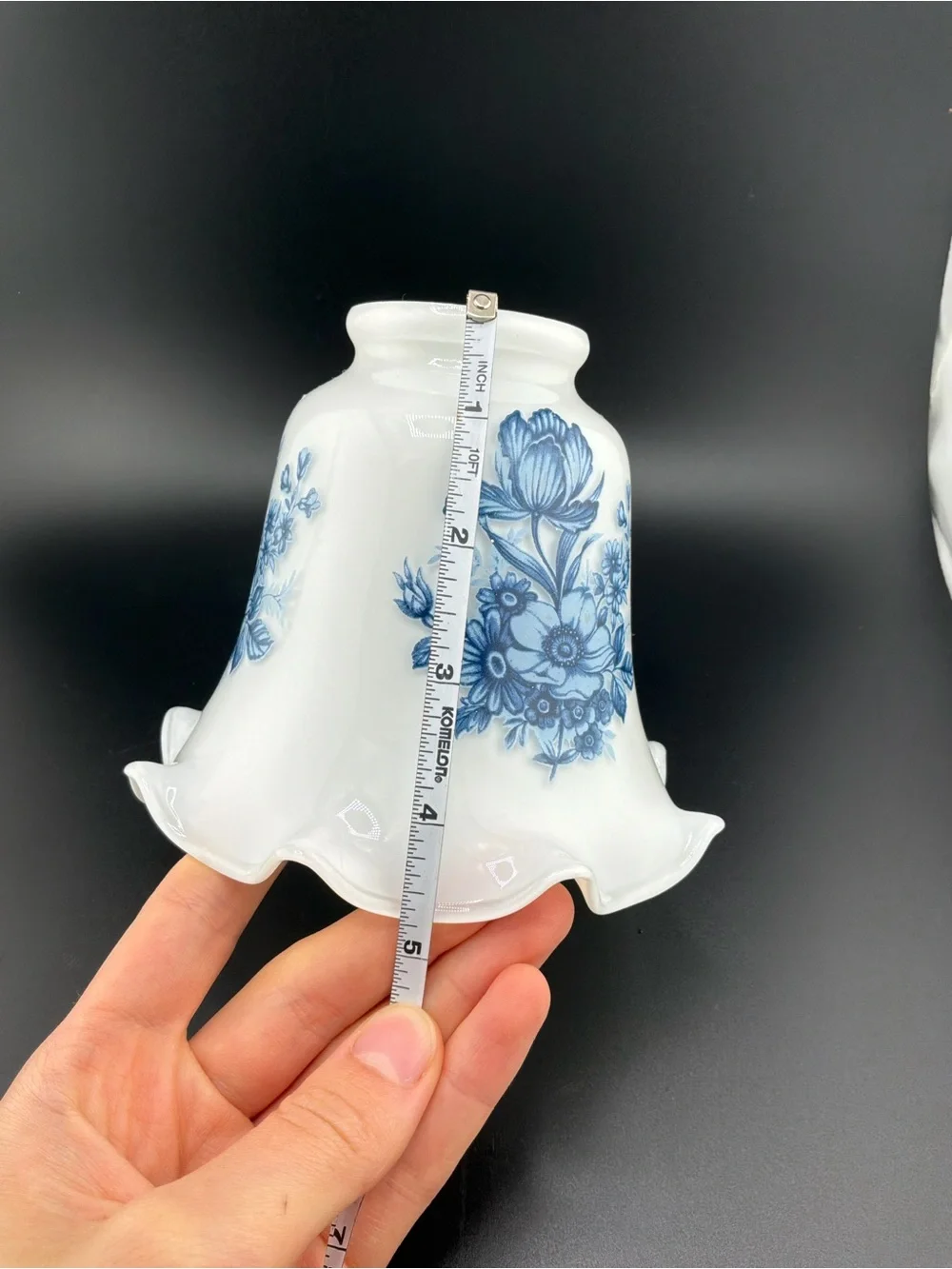 Blue Floral Ruffled Milk Glass Shades - Set of 3